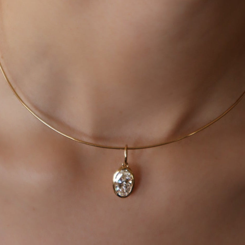 Oval Bezel Diamond Pendant