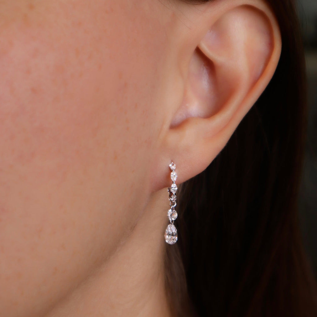 Marquise Diamond Drop Hoop Earrings