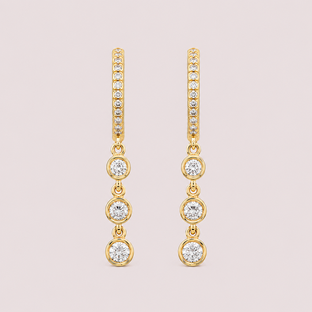Diamond Bezel Dangling Huggie Earrings