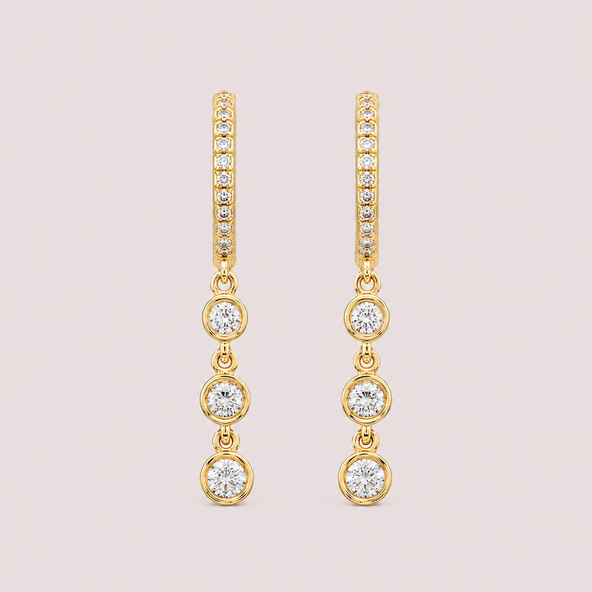 Diamond Bezel Dangling Huggie Earrings