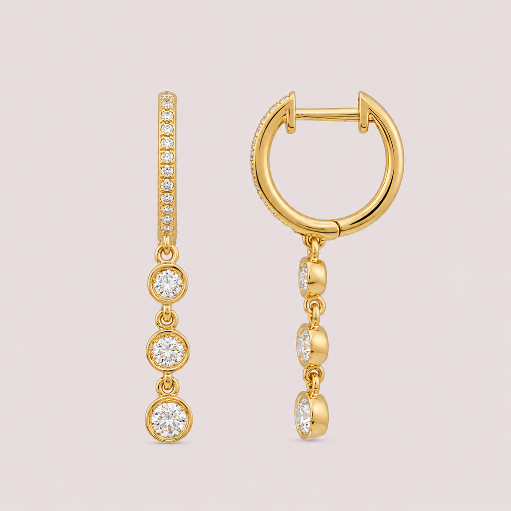 Diamond Bezel Dangling Huggie Earrings