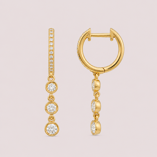 Diamond Bezel Dangling Huggie Earrings