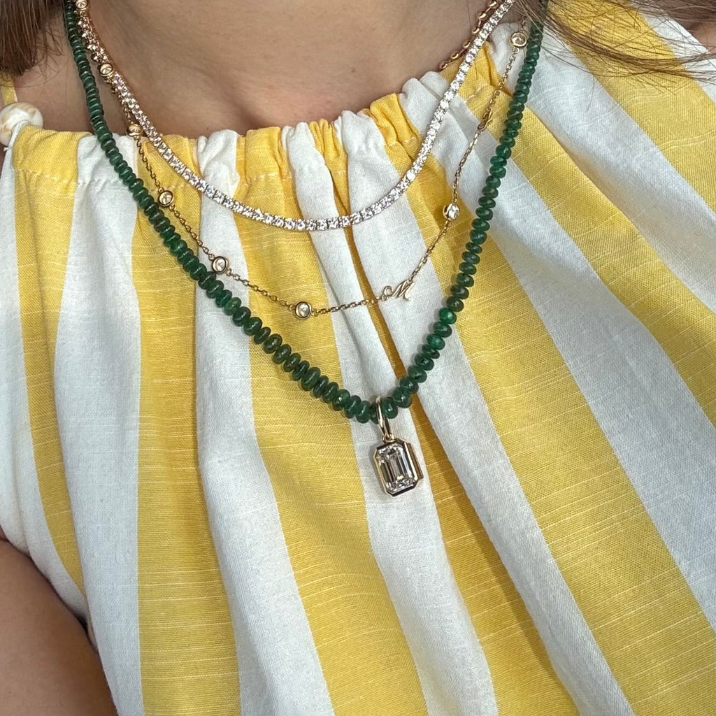 Emerald Bezel Diamond Pendant
