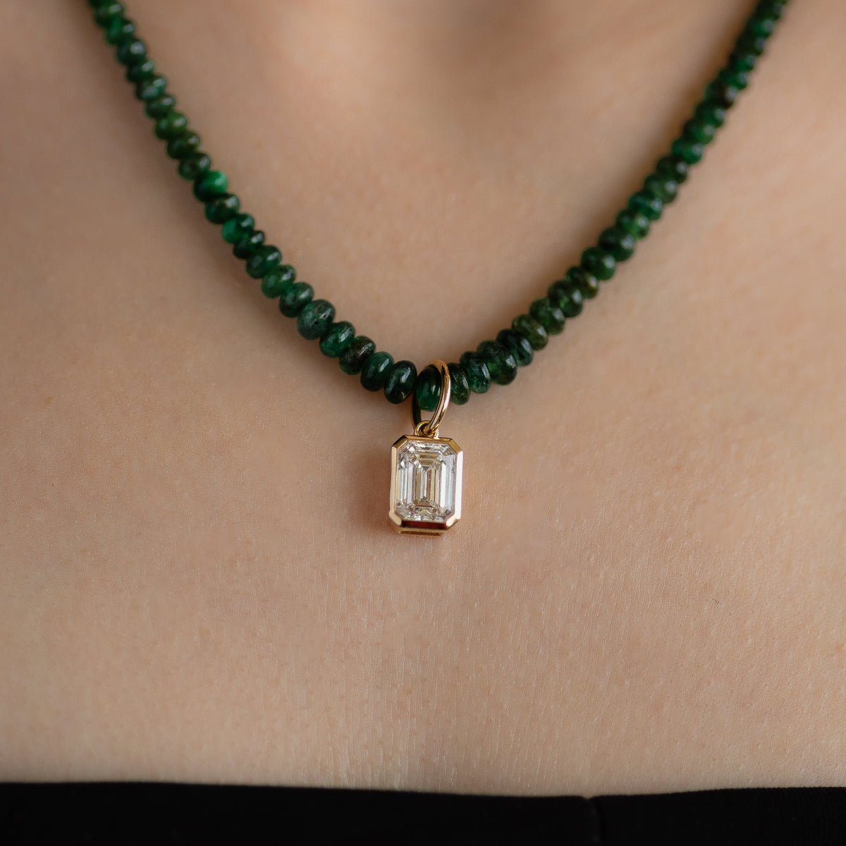 Emerald Bezel Diamond Pendant