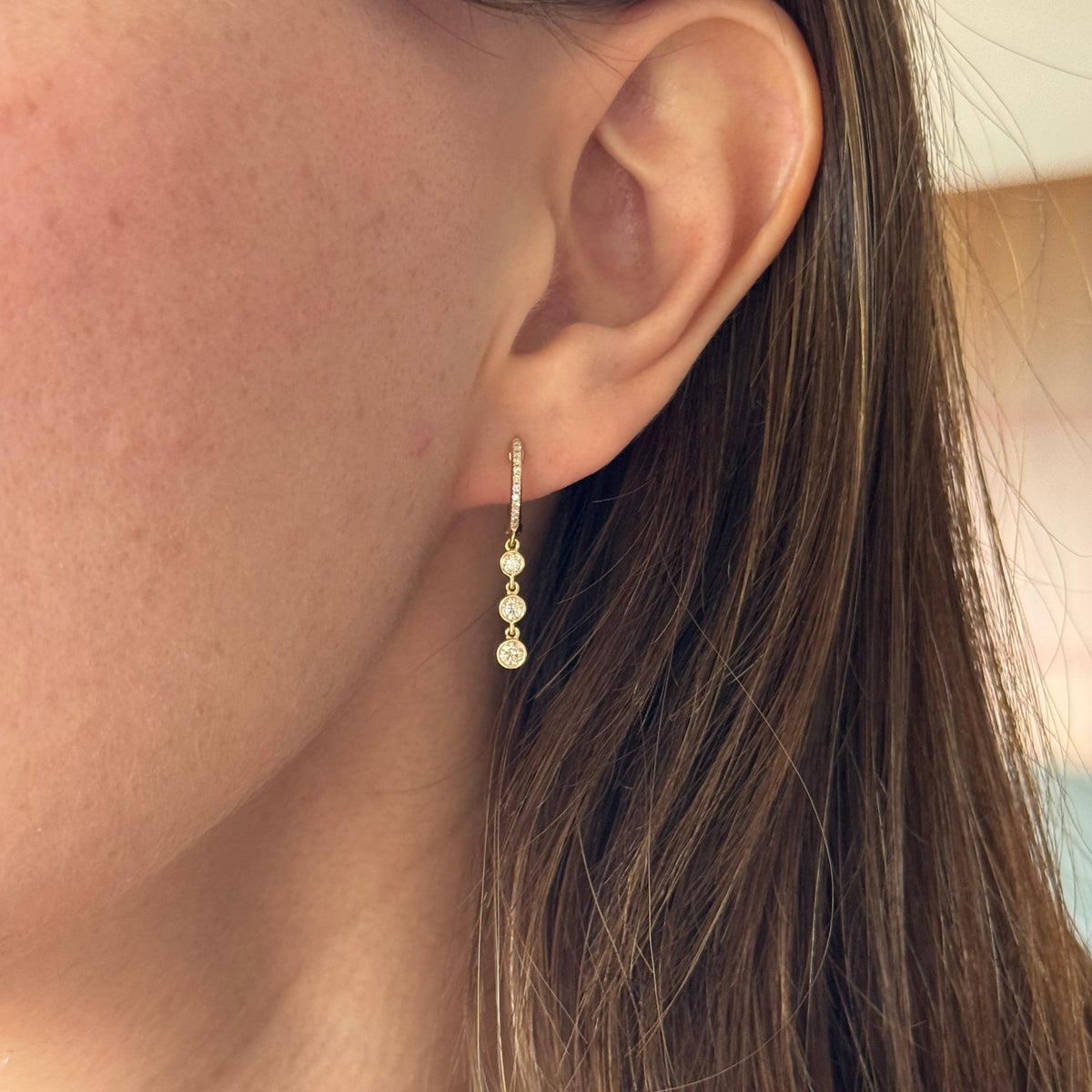 Diamond Bezel Dangling Huggie Earrings