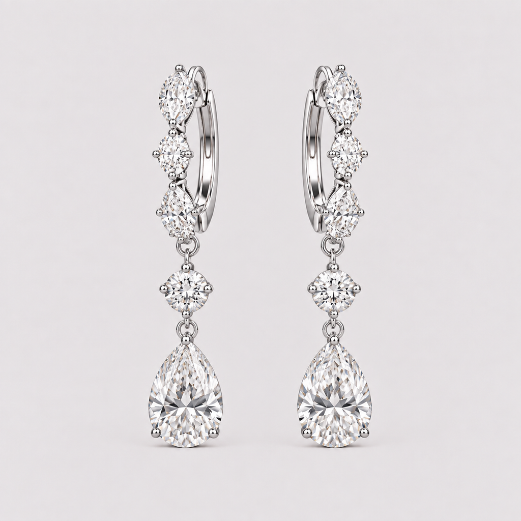Marquise Diamond Drop Hoop Earrings