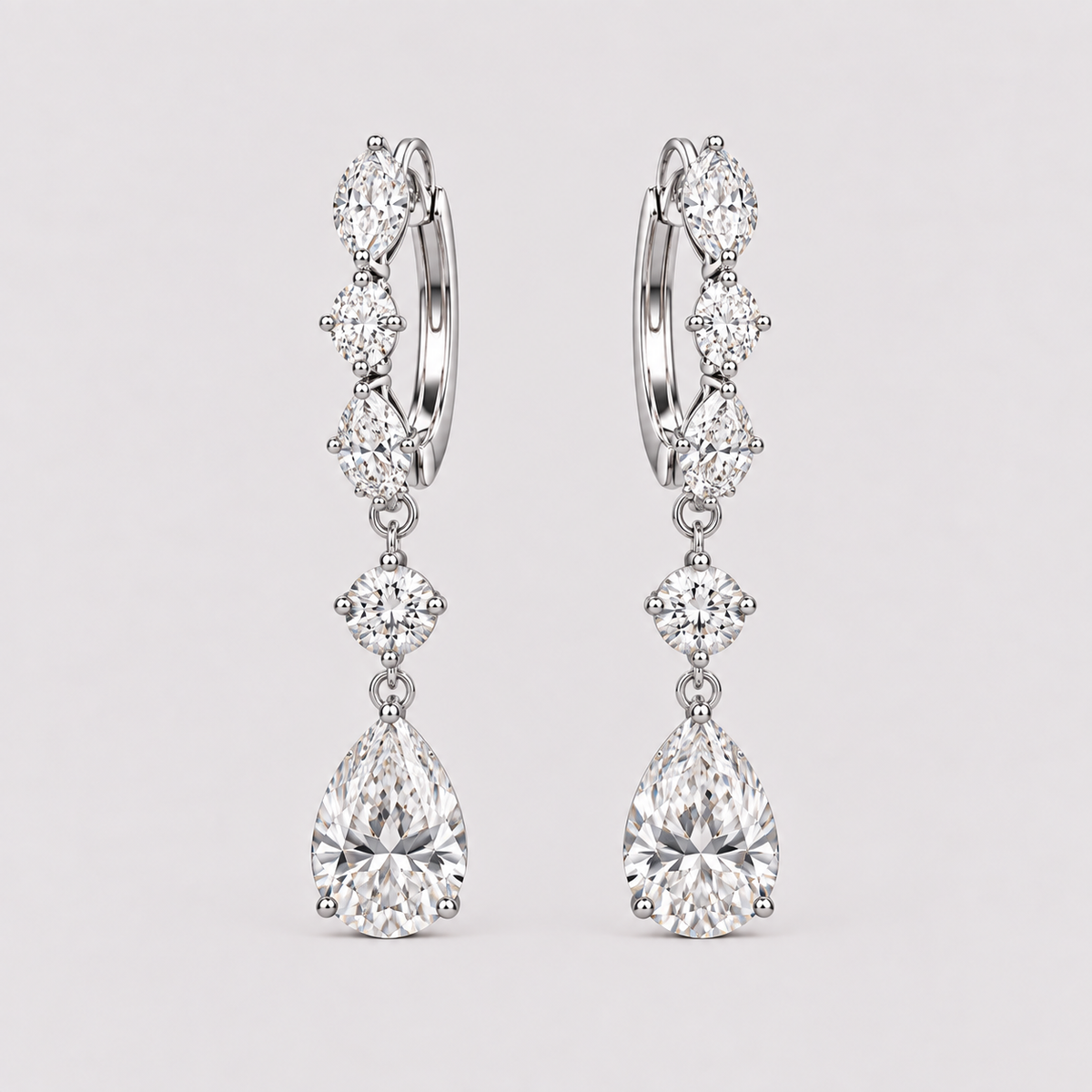 Marquise Diamond Drop Hoop Earrings