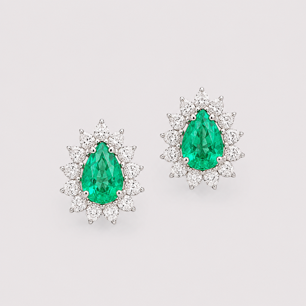 Mini Emerald and Diamond Earrings