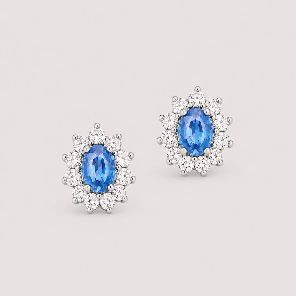 Mini Light Blue Sapphire and Diamond Earrings