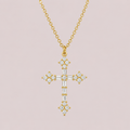 Round and Baguette Diamond Cross Necklace