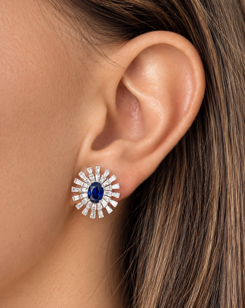 Blue Sapphire and Diamonds Earrings