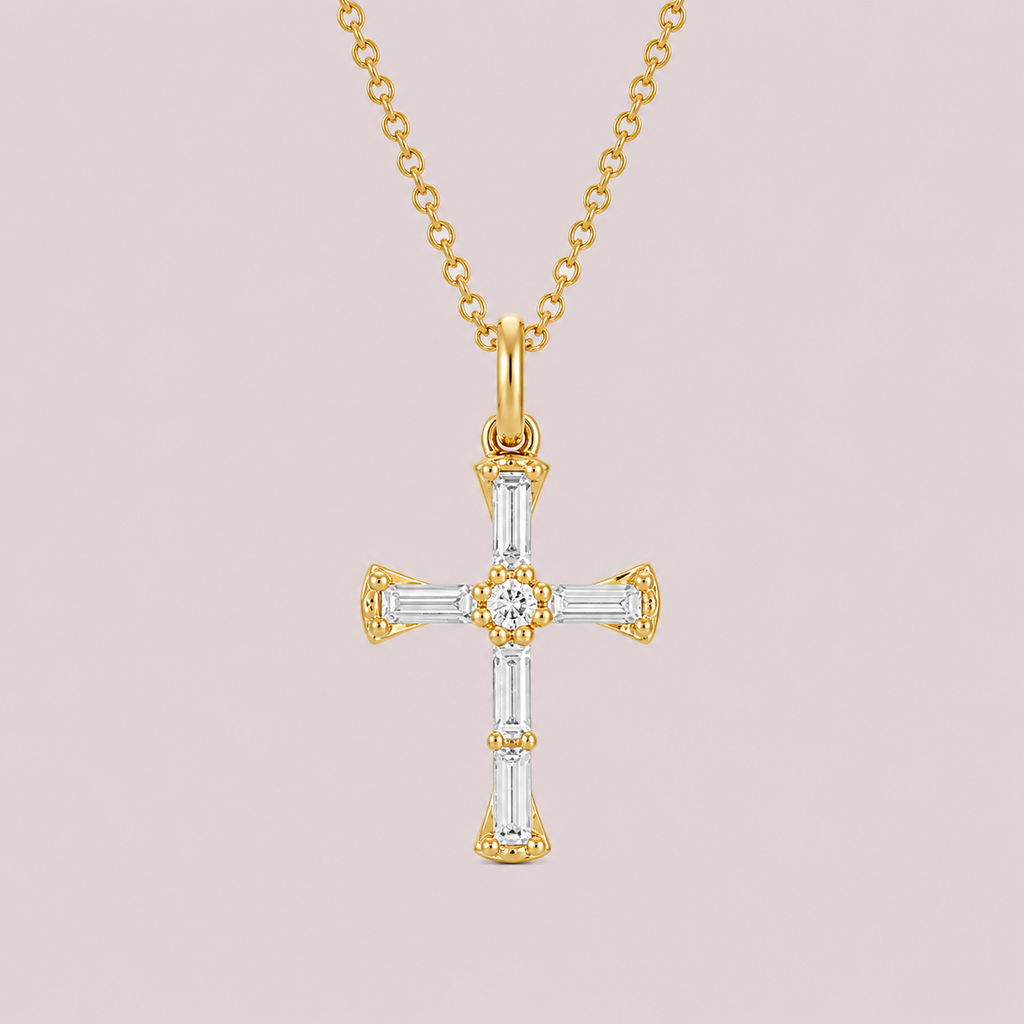 Baguette Diamond Cross Necklace