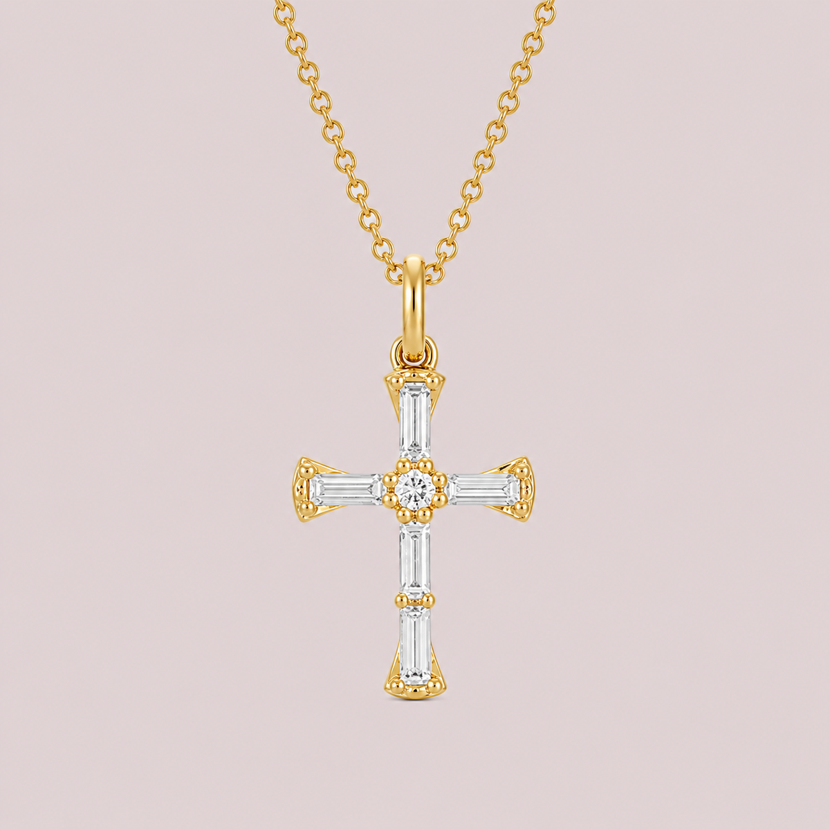 Baguette Diamond Cross Necklace